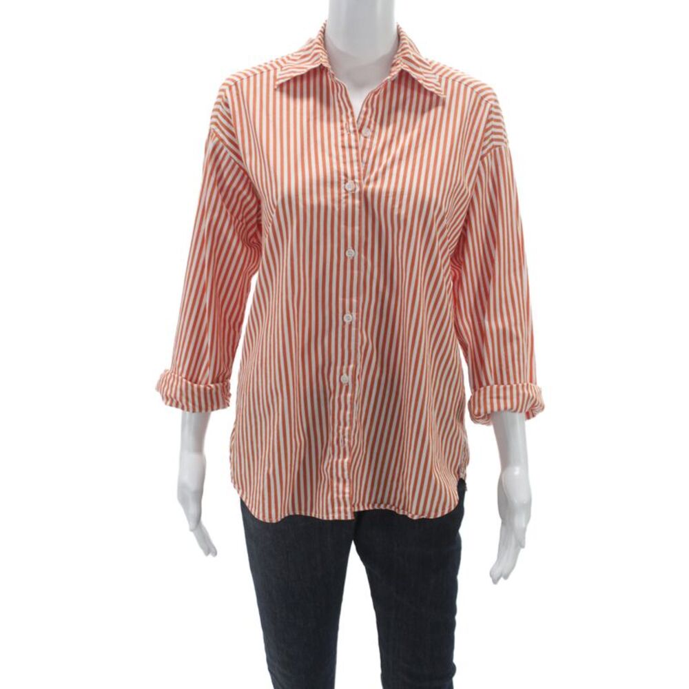 A Shirt Thing Women Striped Silk Collared Button Up 3/4 Sleeve Basic Size PP